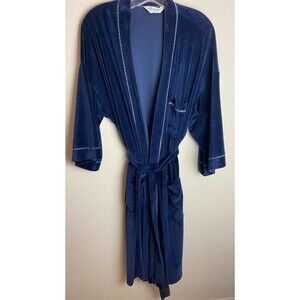 Christian Dior Monsieur Mens Bathrobe Blue One Size Solid Tie Front Pockets